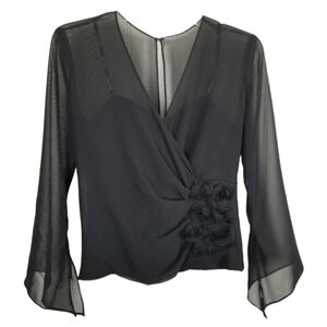 Xscape Joanna Chen Corset Top Sheer Sleeves Boning Black Size 4 Petite Mobwife